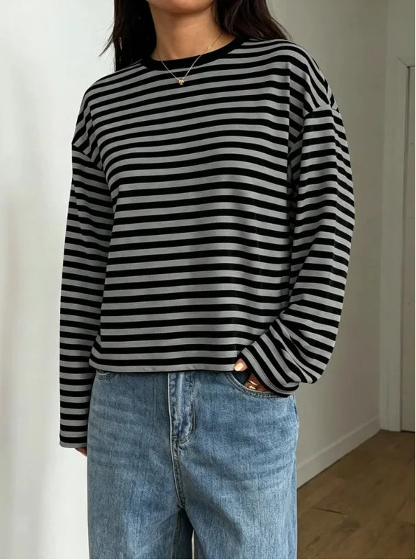 Crop Top Rayé Femme – Manches Longues