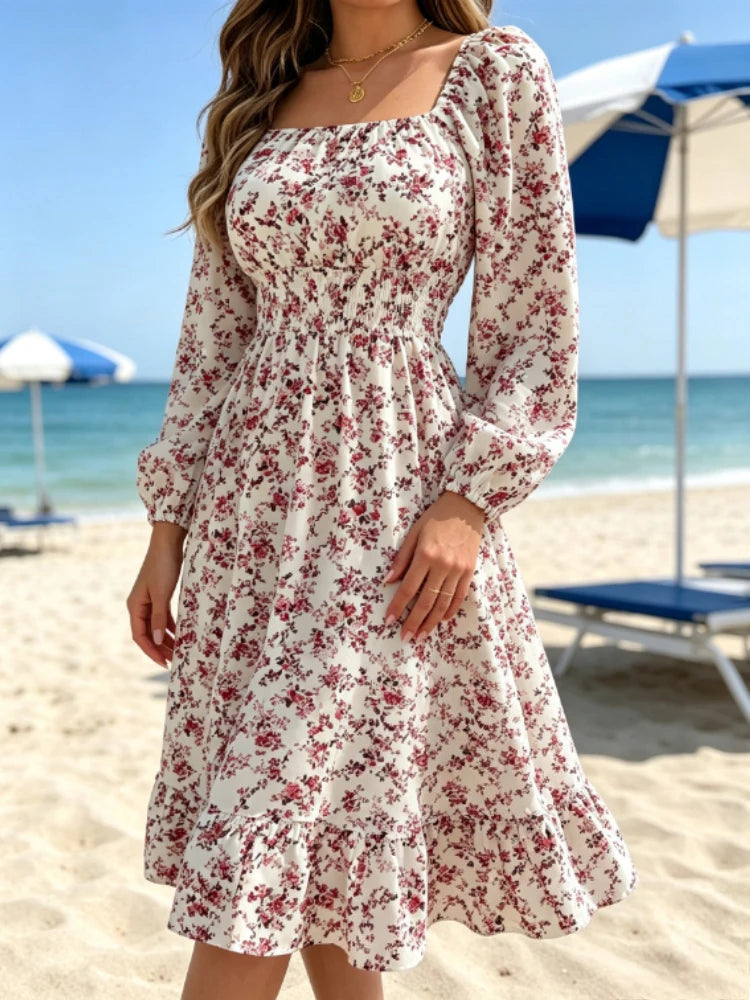 Robe Fleurie Femme – Col Carré Élégant