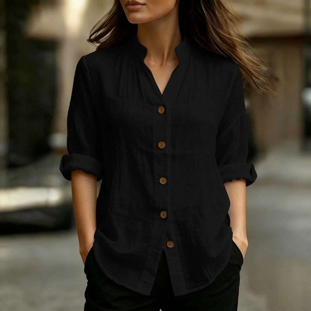 Chemisier Femme – Coton et Lin, Col Montant