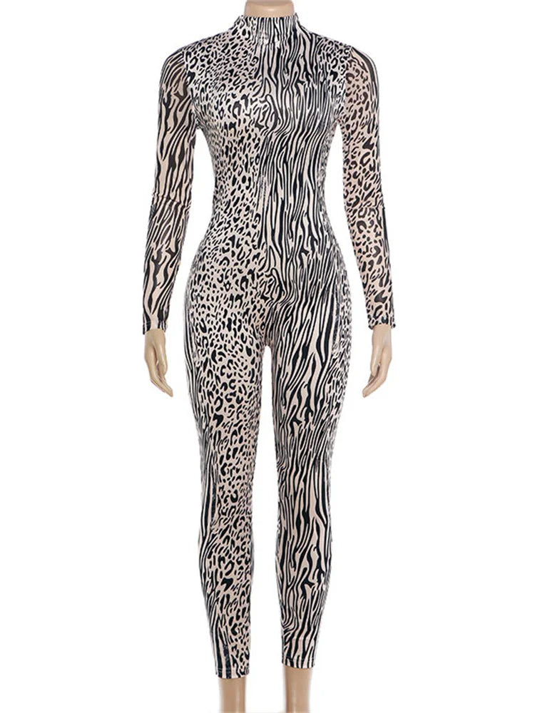 Combinaison Femme Léopard à Col Montant Zippé