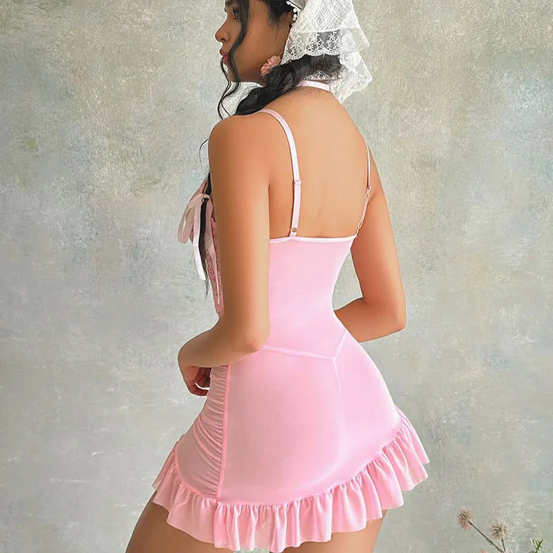 Ensemble Babydoll Femme – Nuisette en Dentelle Transparente et Culotte