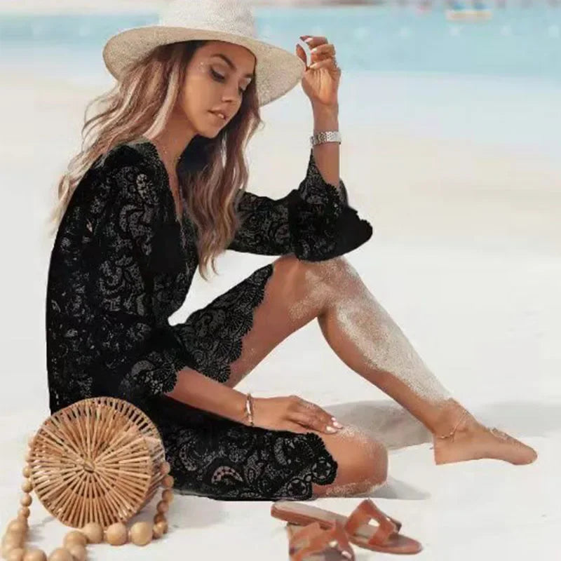Mini-Robe de Plage Femme – Dentelle Crochet Ajourée