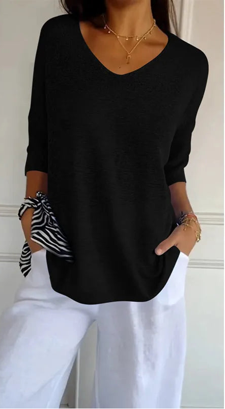 Chemise Décontractée Femme – Col V et Manches 3/4
