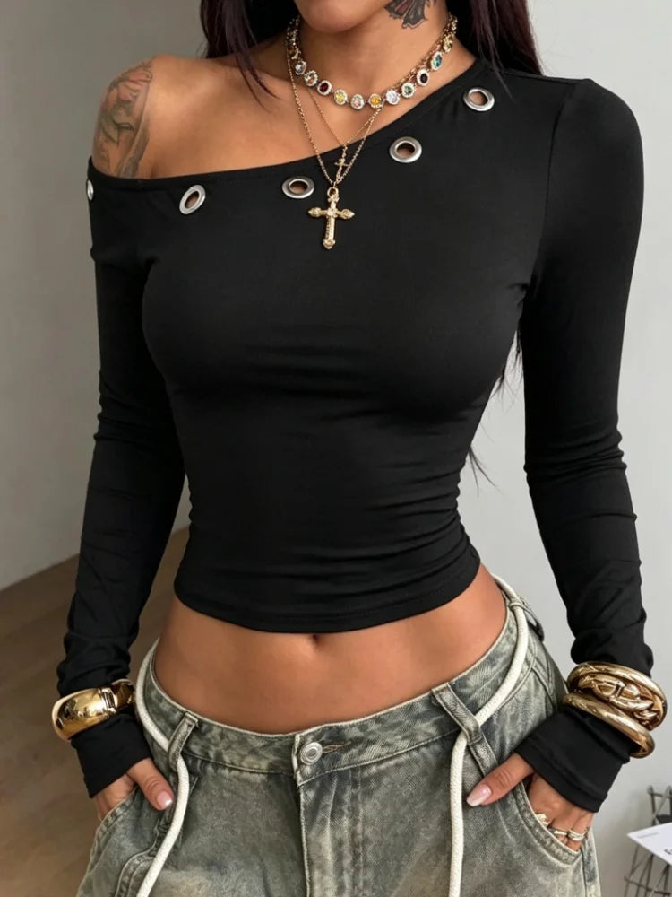 Crop Top Asymétrique Femme – Coupe Moulante Style Punk