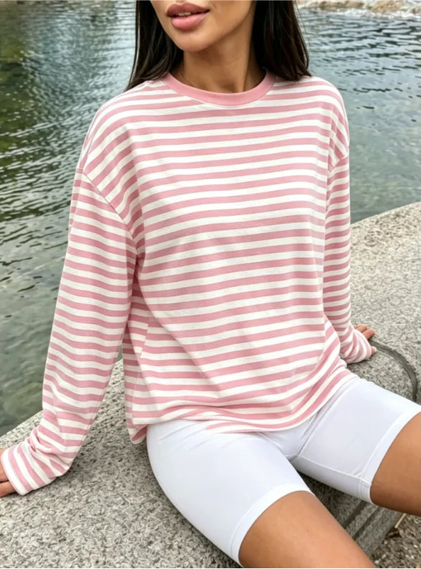 Crop Top Rayé Femme – Manches Longues