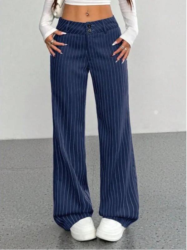 Pantalon Large Rayé Femme – Coupe Décontractée