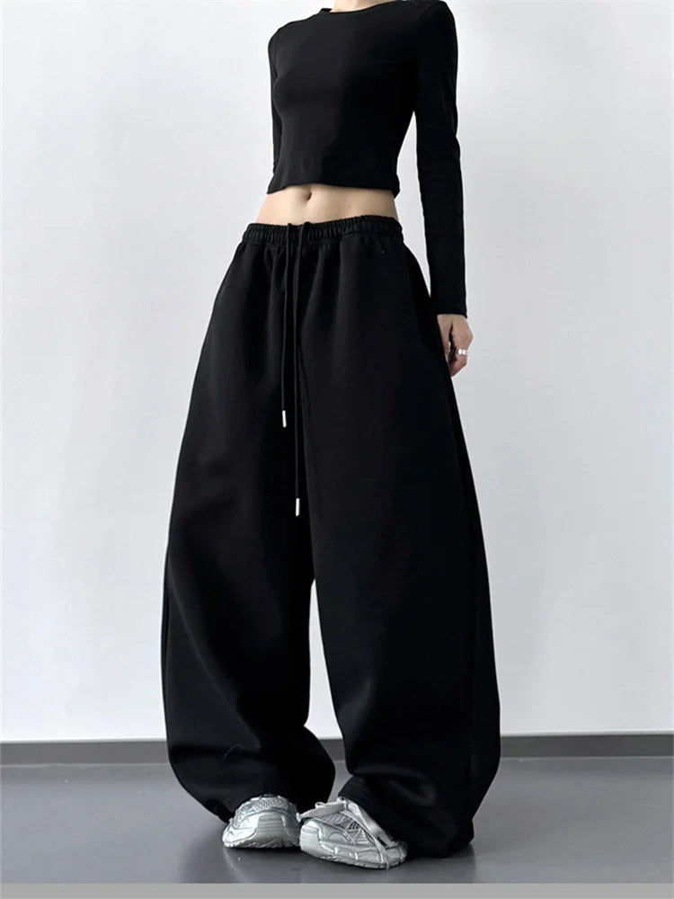 Pantalon de Jogging Large Taille Haute – Style Décontracté