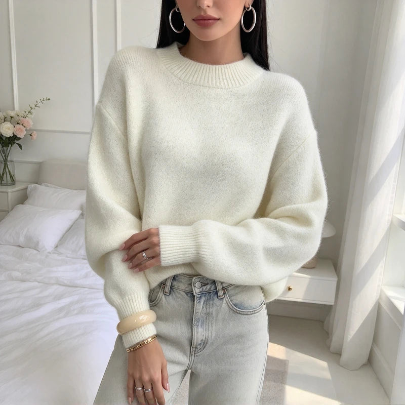 Pull en Maille Épaisse Femme – Doux et Col Rond