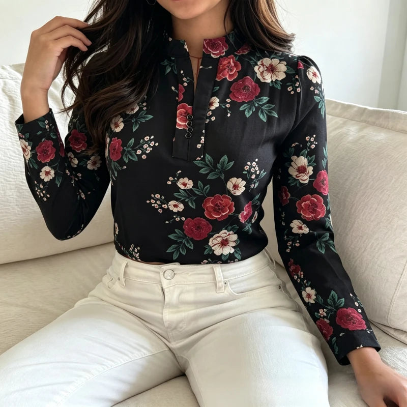 Chemise Fleurie Femme – Col Montant et Style Français