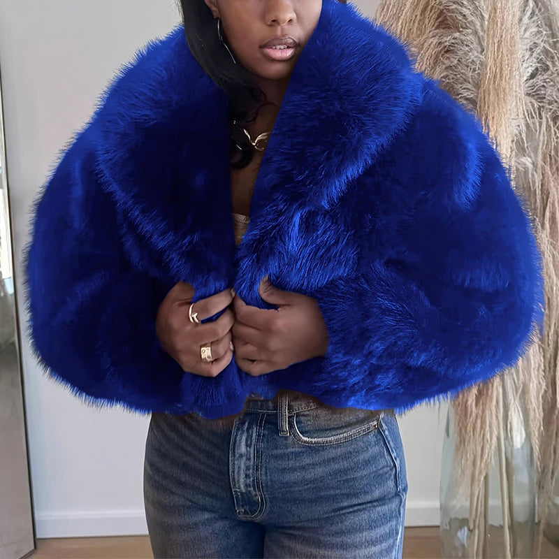 Manteau femme en fausse fourrure douce à col revers