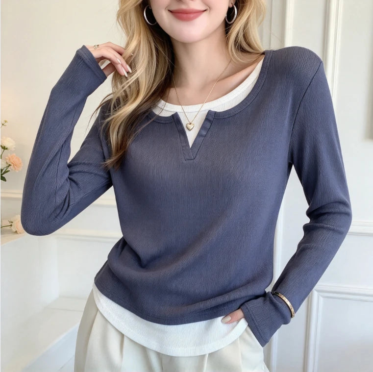 T-shirt Basique Femme – Col Rond et Manches Longues