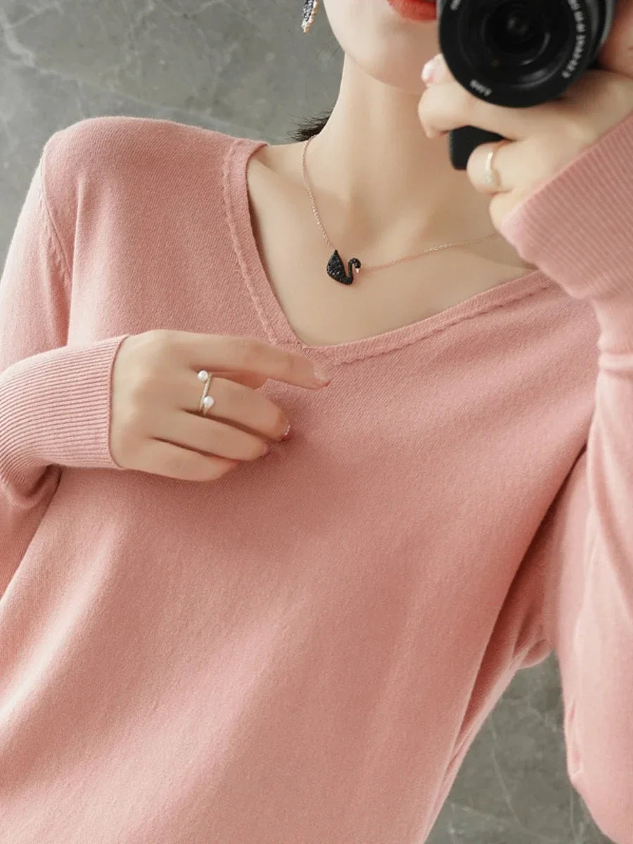 Pull en Maille Col V Femme – Style Confortable