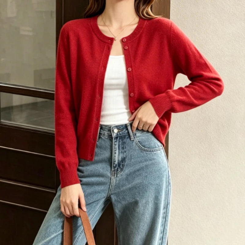 Cardigan Court en Maille Femme – Coupe Ample et Unie