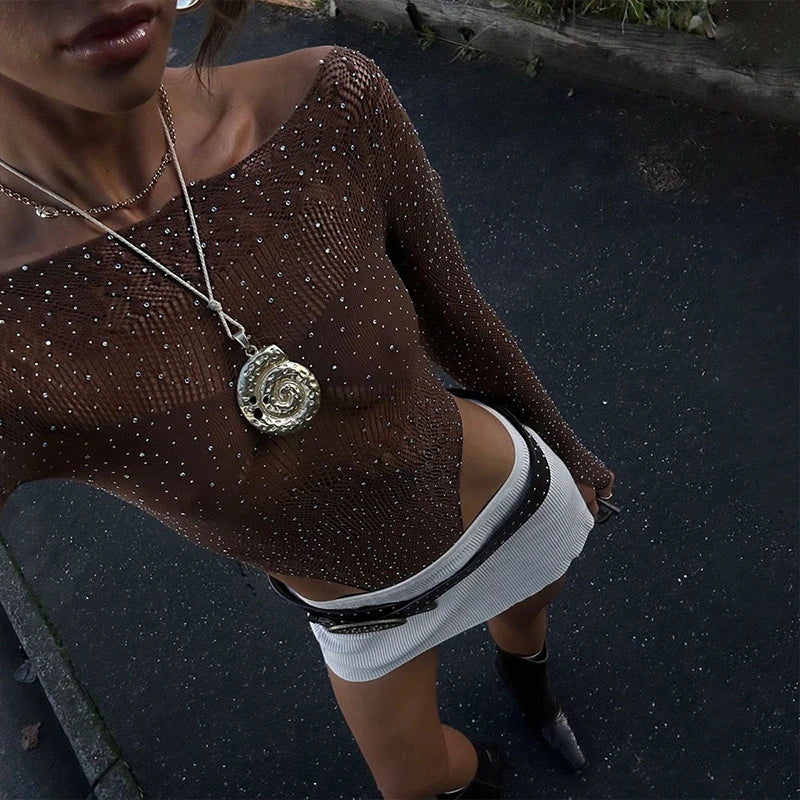 Combinaison transparente en maille pailletée pour femme