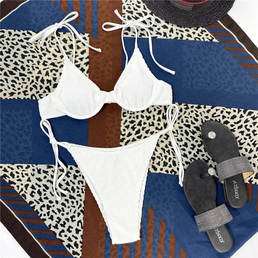 Bikini Push-Up Femme – Maille Côtelée et Micro-String