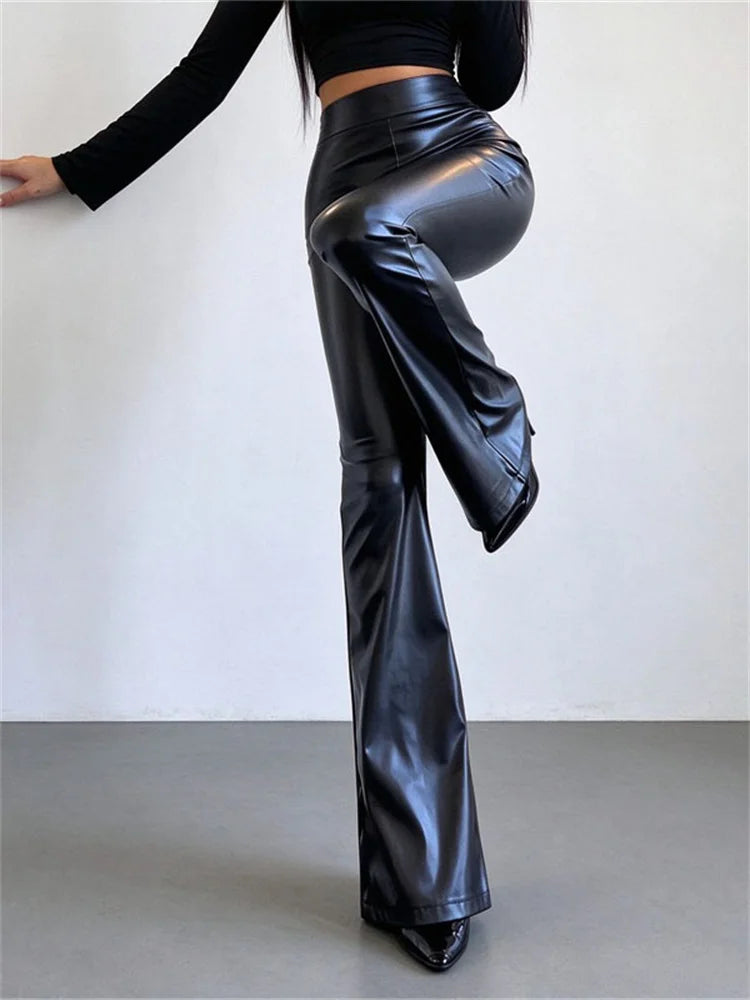 Pantalon Évasé Taille Haute Noir – Style Élancé