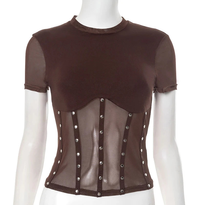 T-shirt Moulant Punk Femme – Patchwork et Rivets