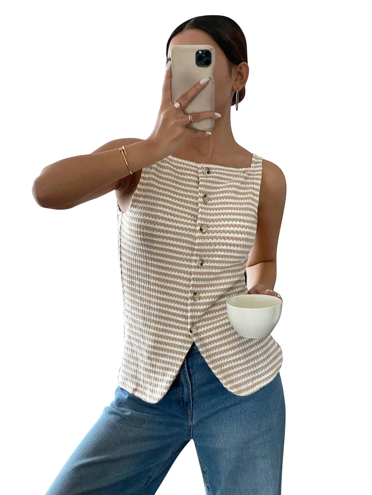 Chemisier Rayé Sans Manches Femme – Style Chic