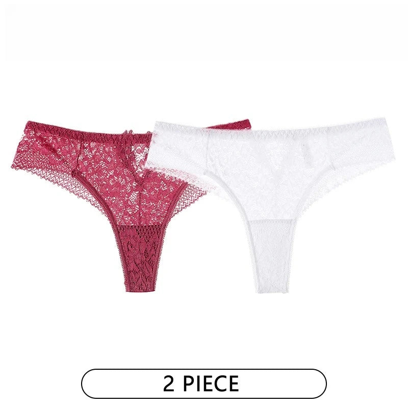 Lot de 2 Culottes Femme – Dentelle Brodée Taille Basse