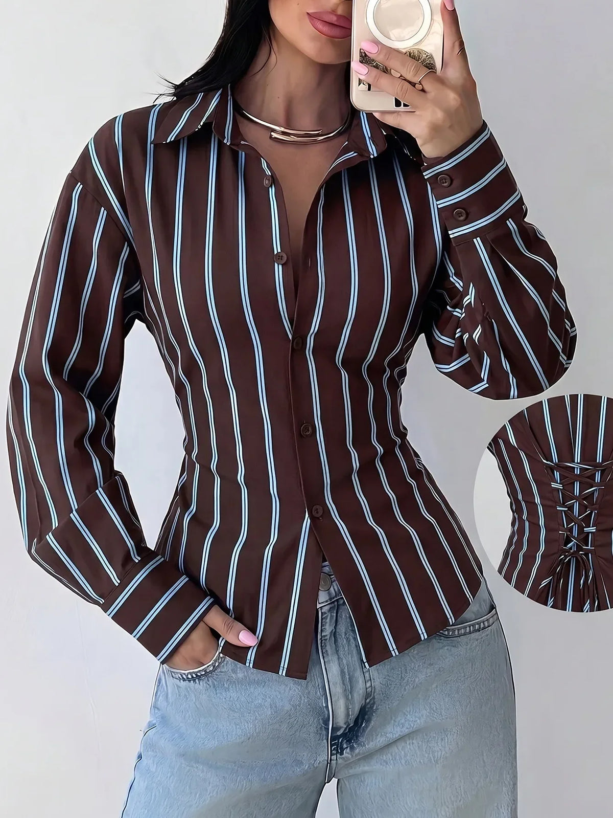 Chemise Rayée Femme – Rayures Verticales Contrastées