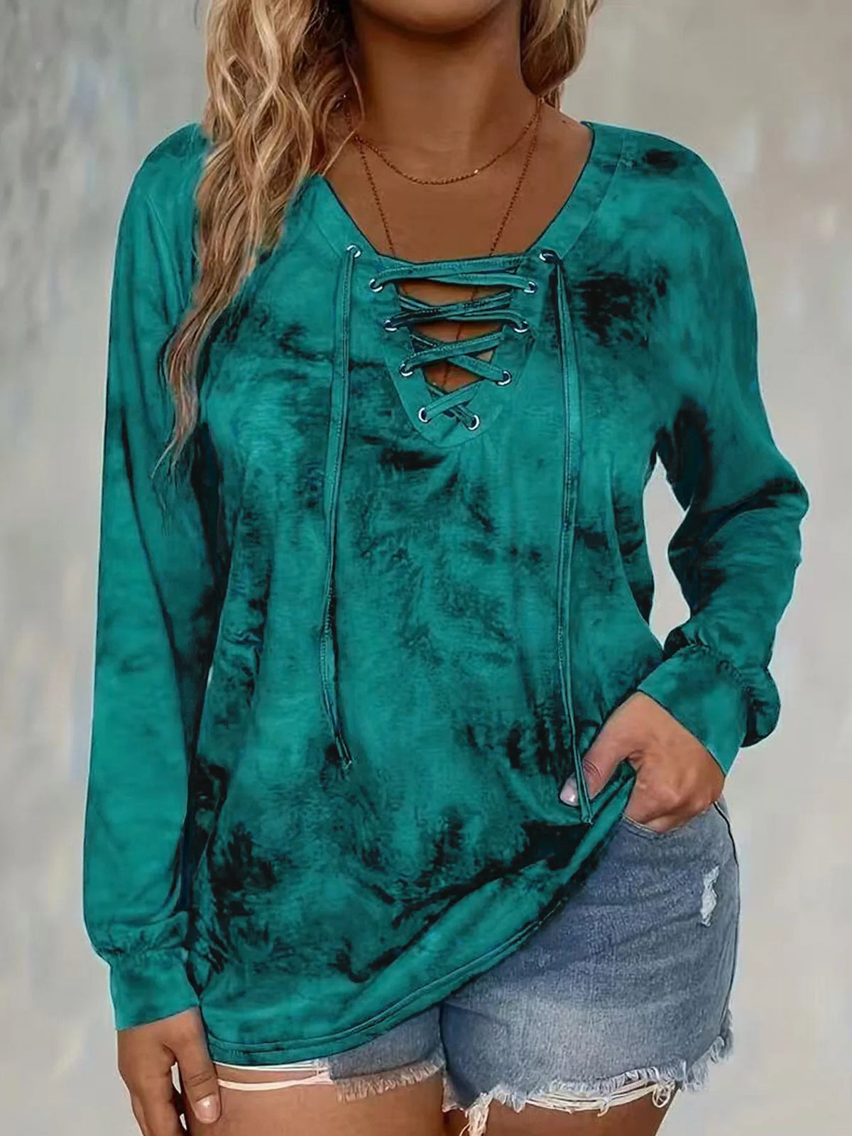 T-shirt Tie-Dye Femme – Manches Longues et Laçage