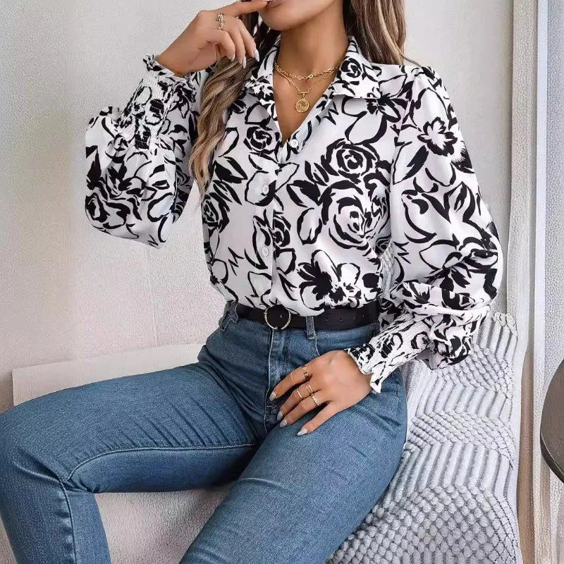 Chemisier Fleuri Femme – Col à Revers Élégant