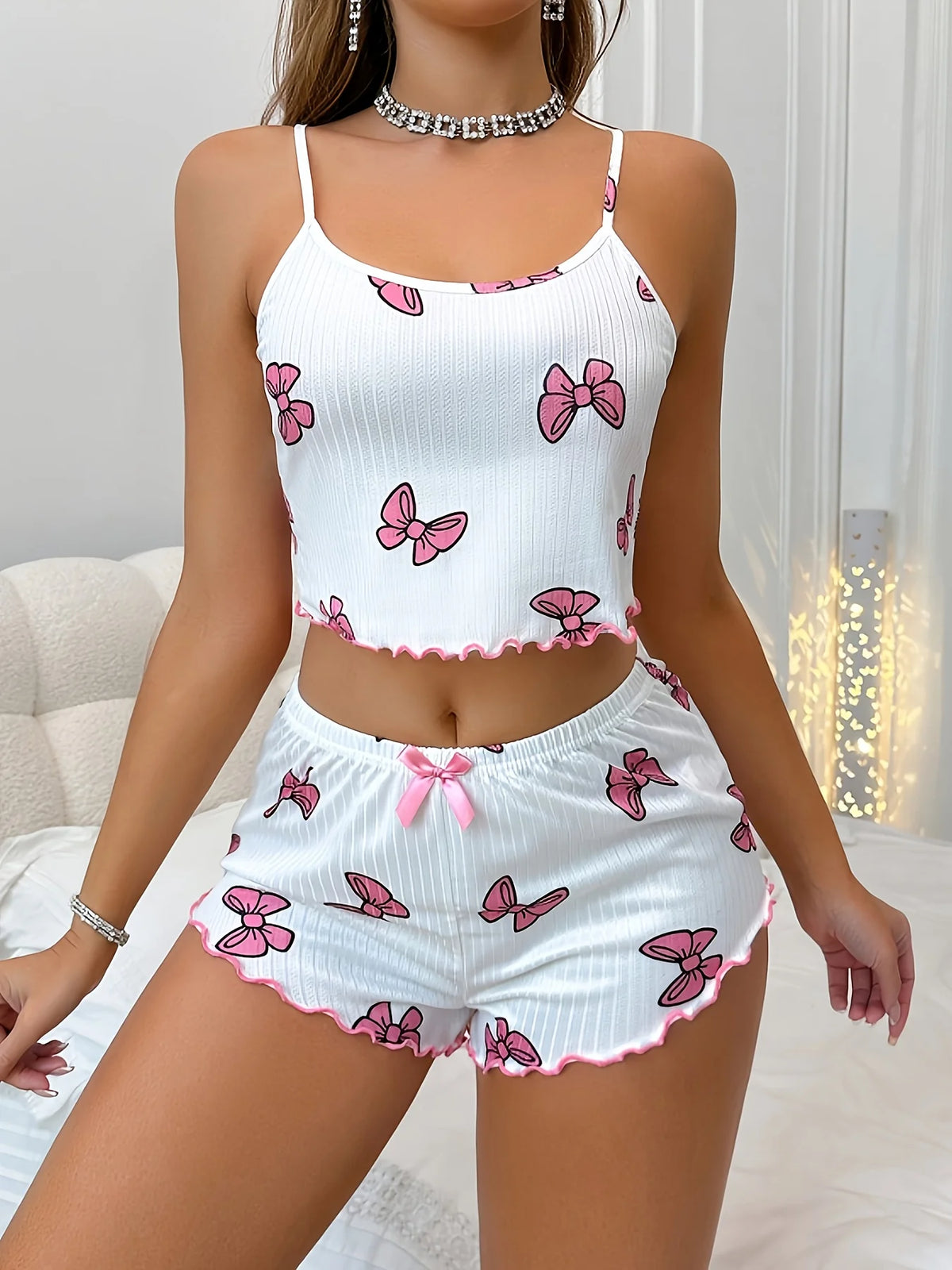 Pyjama 2 Pièces Femme – Imprimé Nœud Papillon