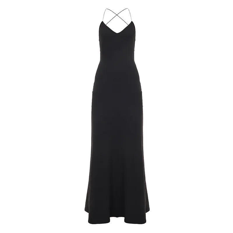 Robe longue femme dos nu à fines bretelles