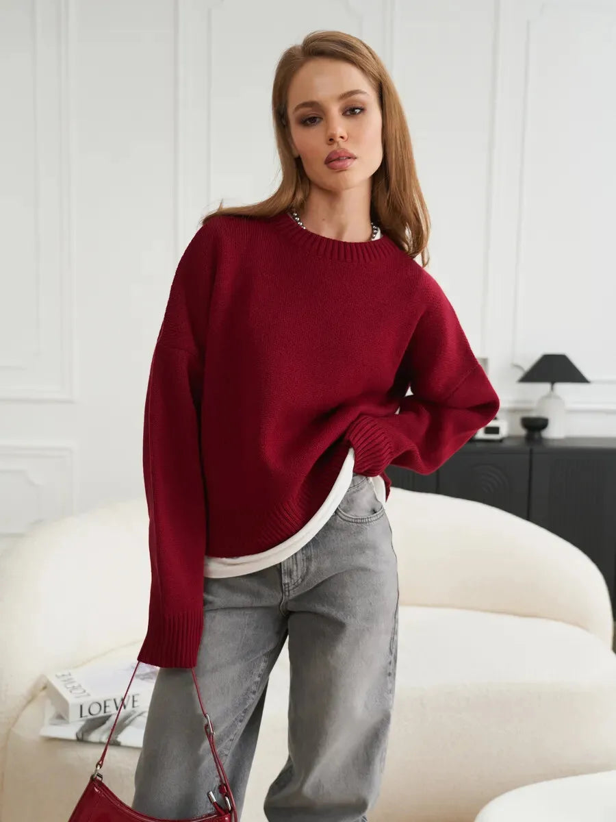 Pull Épais Femme – Col Rond et Coloris Uni