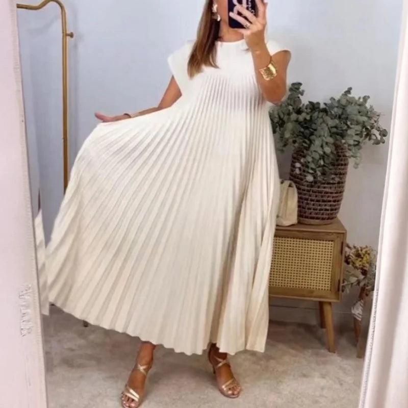 Robe Longue Plissée Femme – Élégante et Décontractée