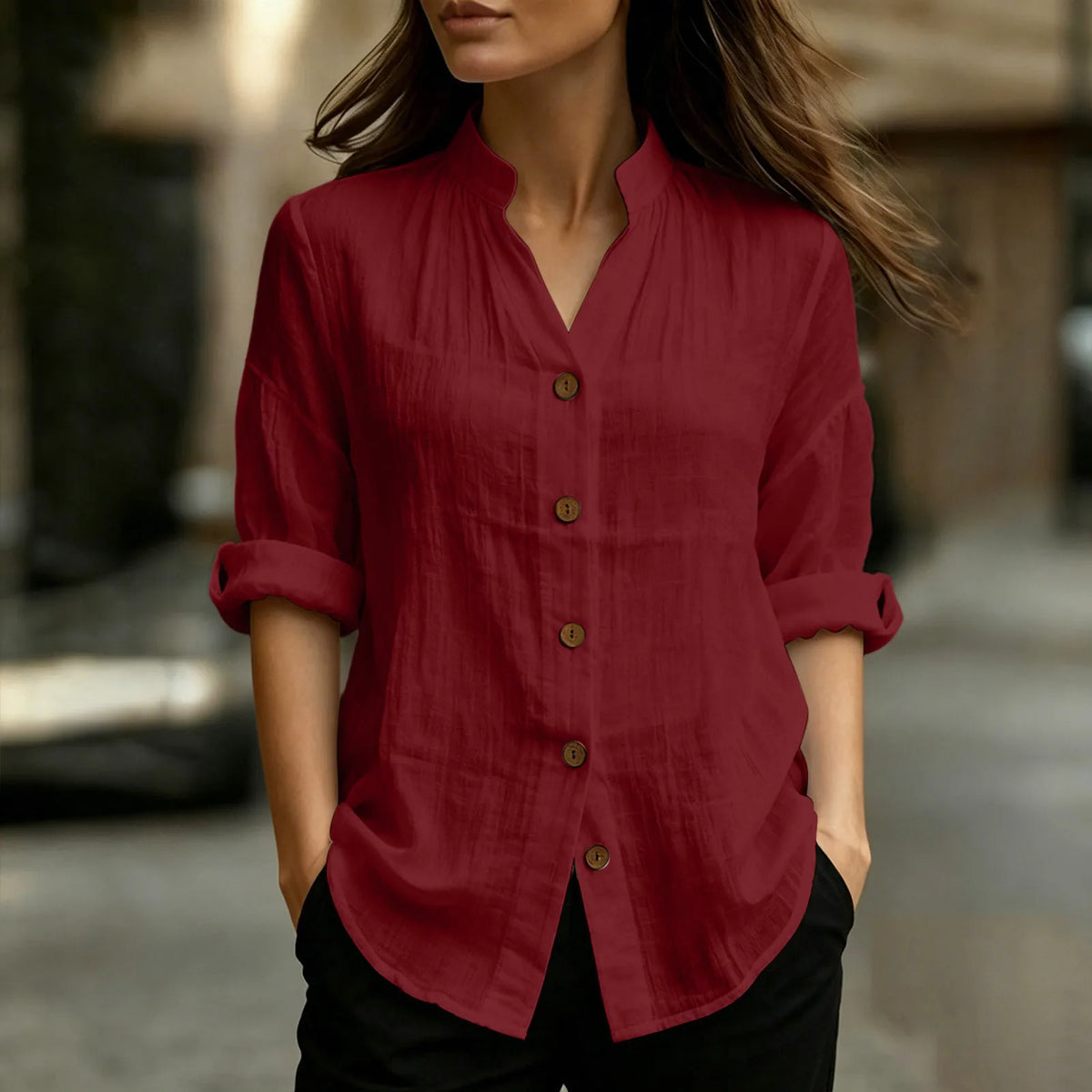 Chemisier Femme – Coton et Lin, Col Montant