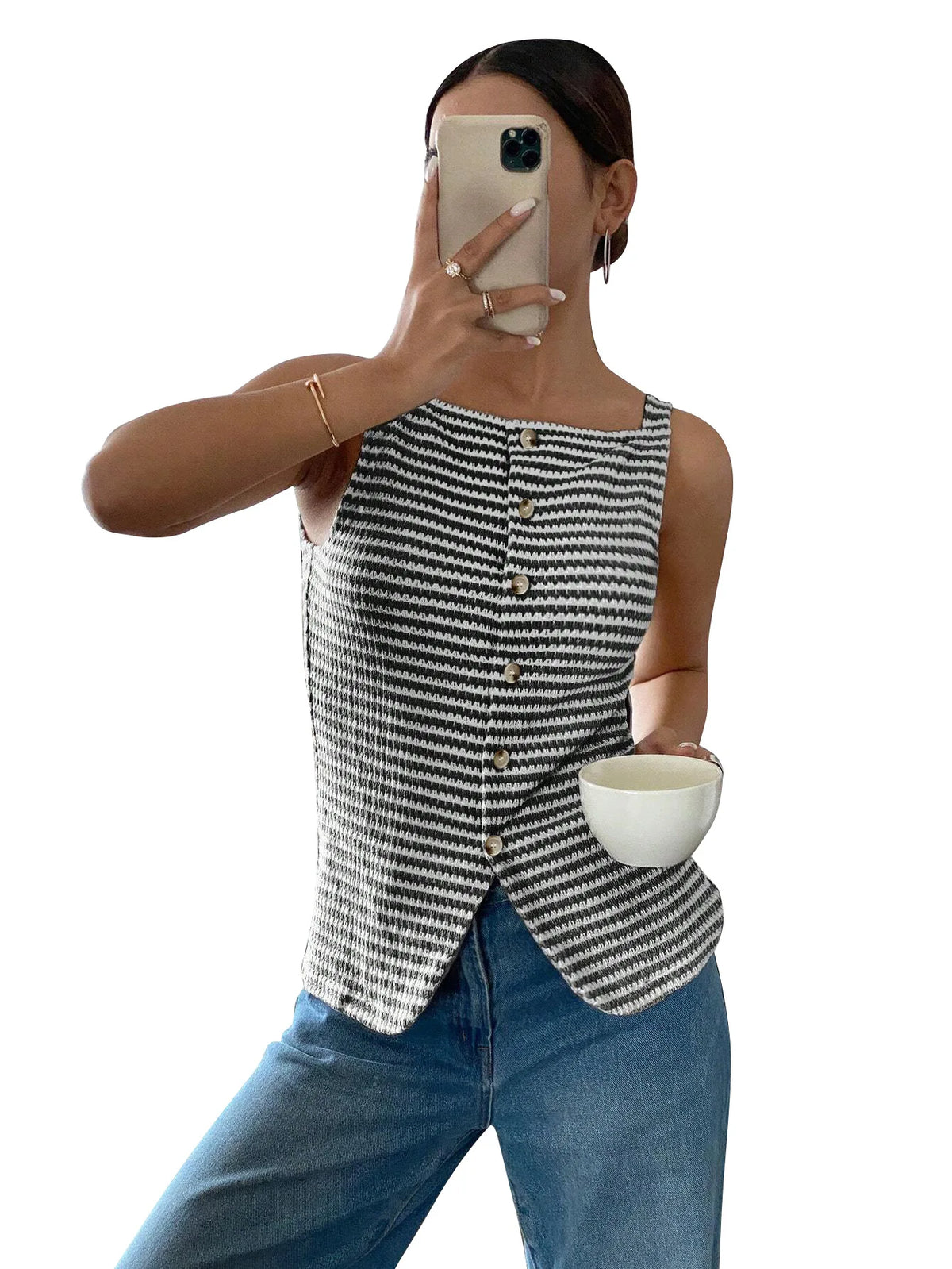Chemisier Rayé Sans Manches Femme – Style Chic