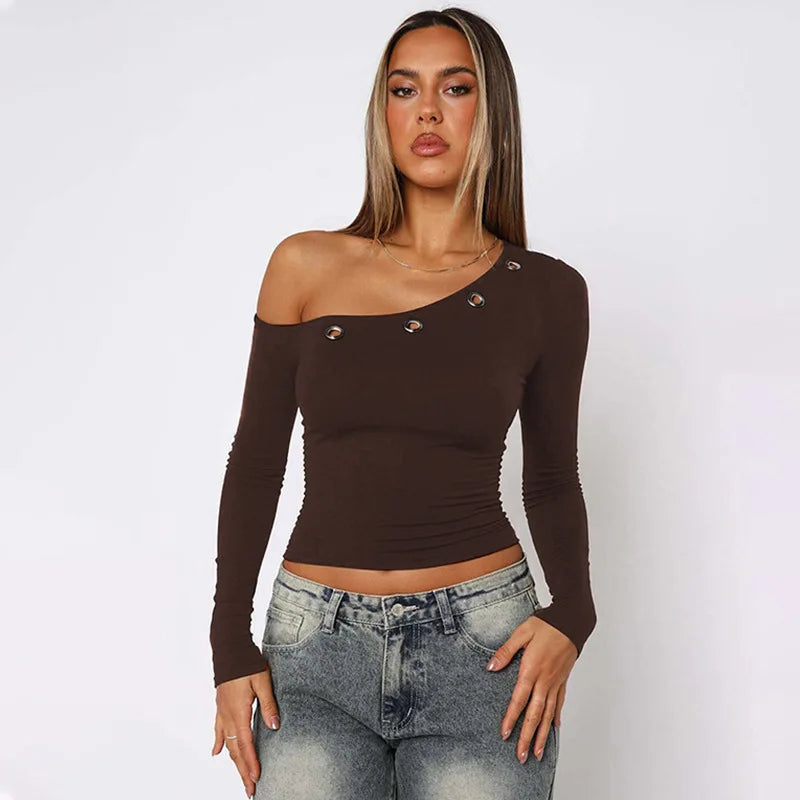 Haut Marron Asymétrique à Anneau – Détail Tendance