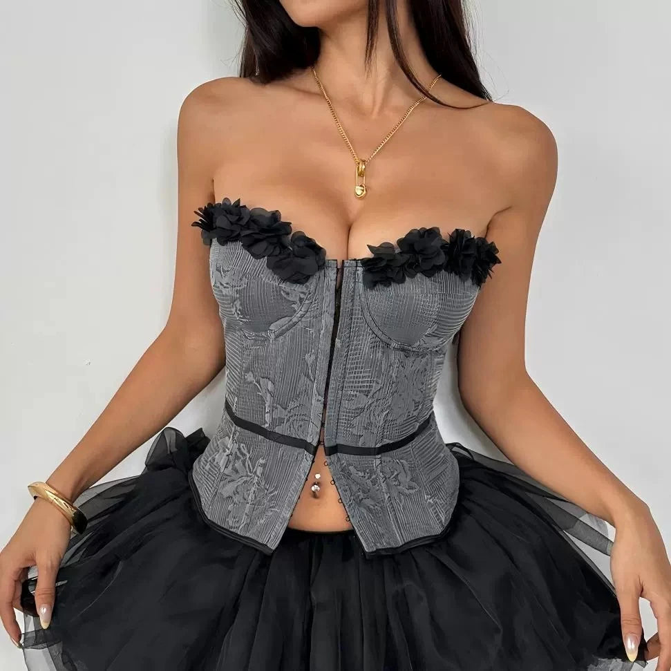 Débardeur de Plage Femme – Fleurs 3D et Laçage
