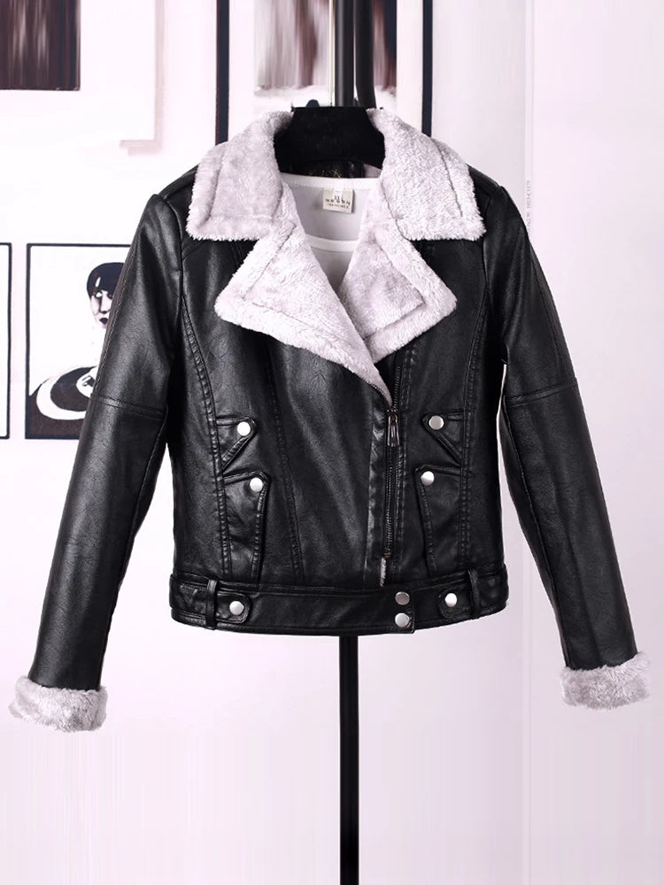 Veste motard femme décontractée en simili cuir