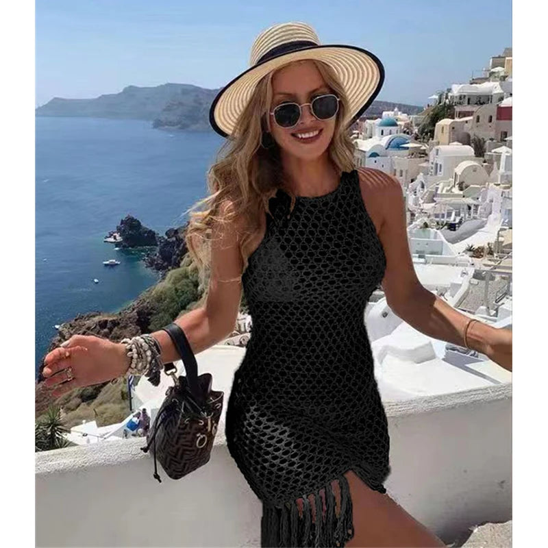 Robe de Plage Femme – Crochet Blanc et Franges