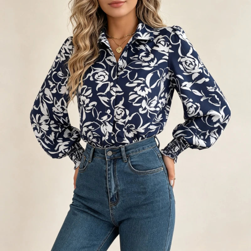 Chemisier Fleuri Femme – Col à Revers Élégant