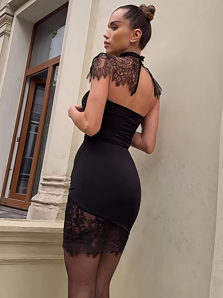 Mini-Robe de Soirée Femme – Dentelle et Dos Nu