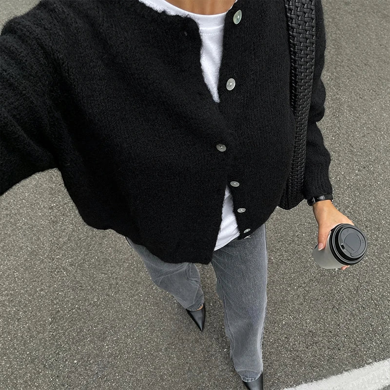 Cardigan femme doux en peluche à boutons