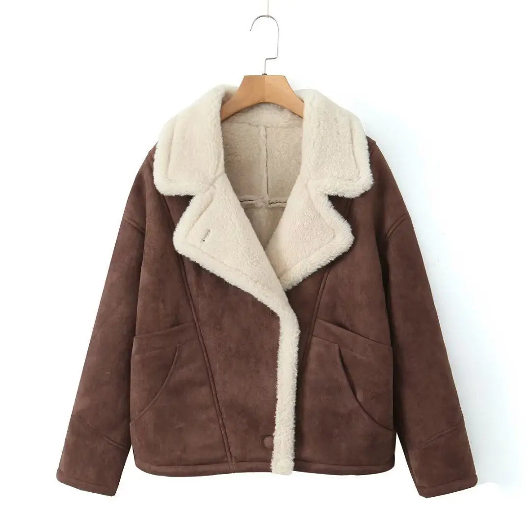 Veste Rétro Femme – Effet Laine d’Agneau et Patchwork