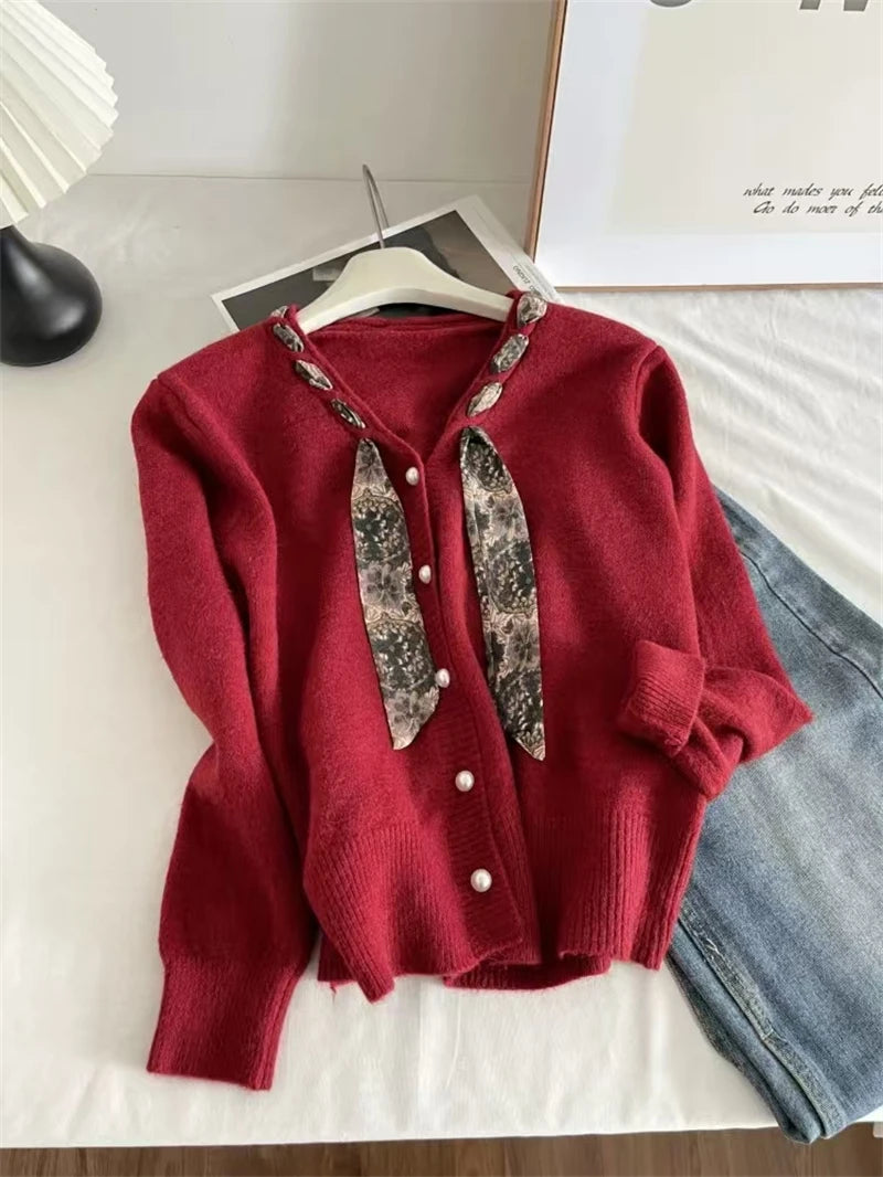 Cardigan Fin Femme – Maille et Écharpe en Soie