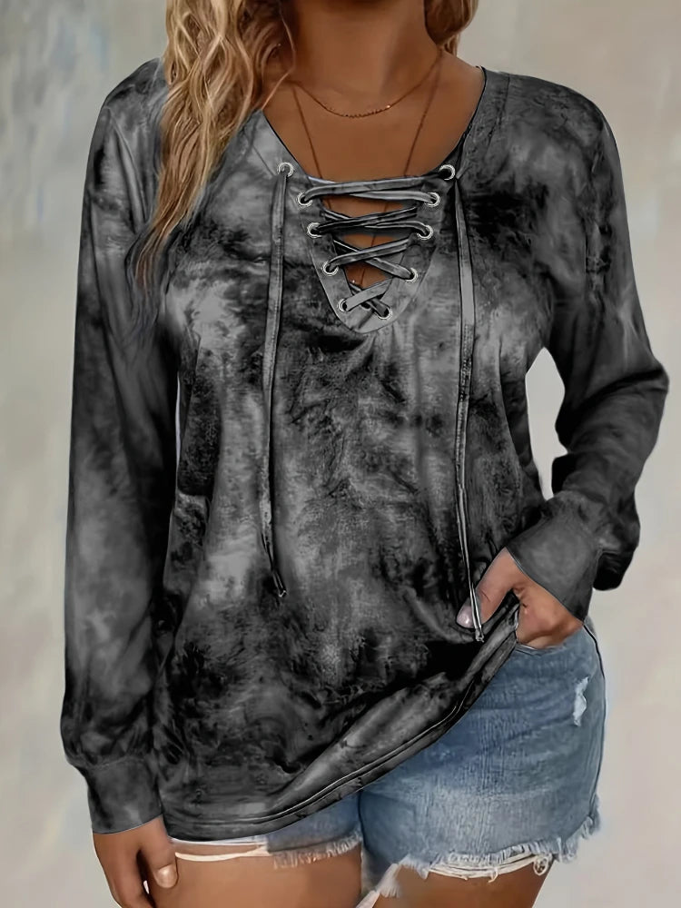 T-shirt Tie-Dye Femme – Manches Longues et Laçage