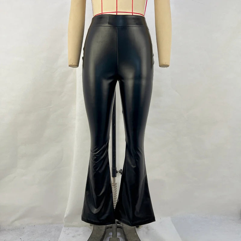 Pantalon Évasé Taille Haute Noir – Style Élancé