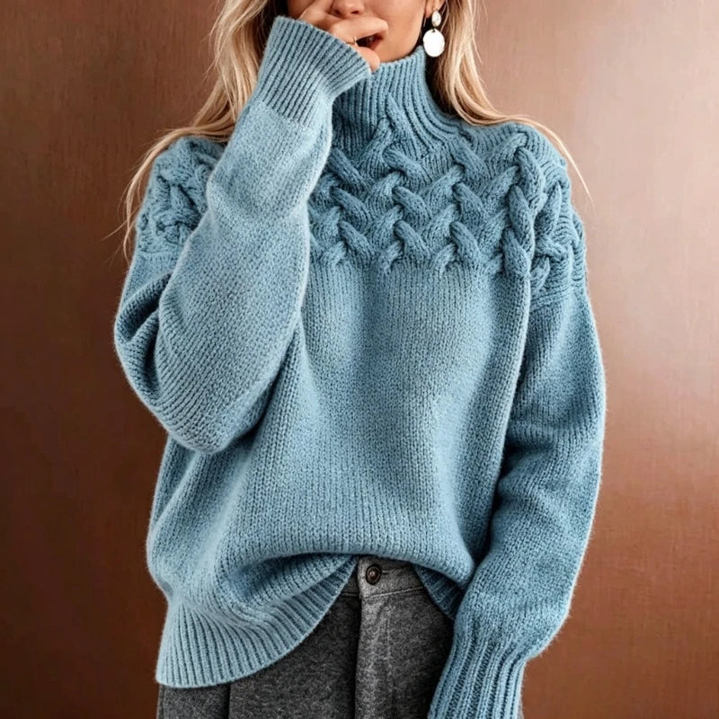 Pull Ample Femme – Maille Torsadée et Col Roulé