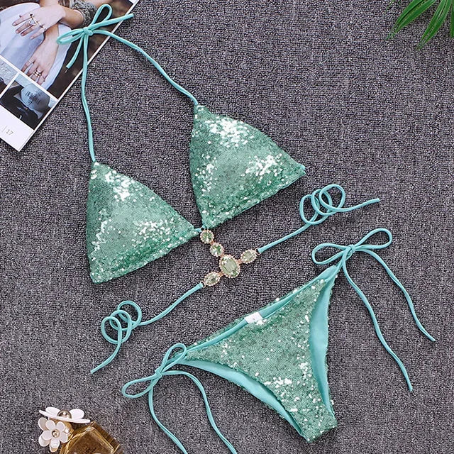 Maillot de Bain 2 Pièces Femme – Paillettes Brillantes