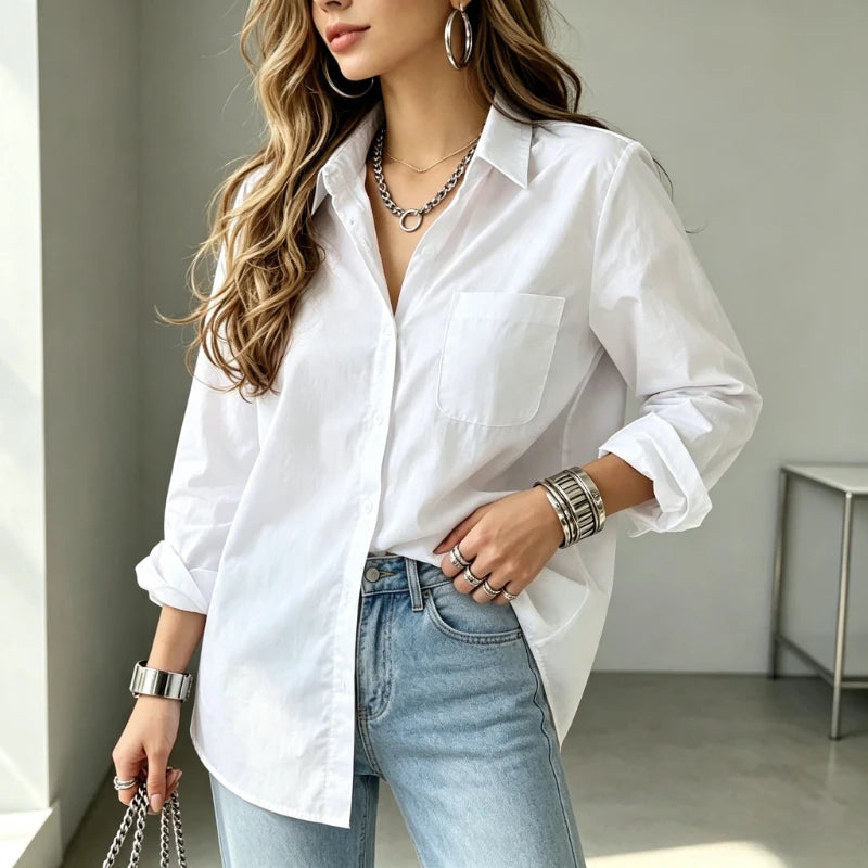 Chemisier Blanc Femme – Col à Revers Chic