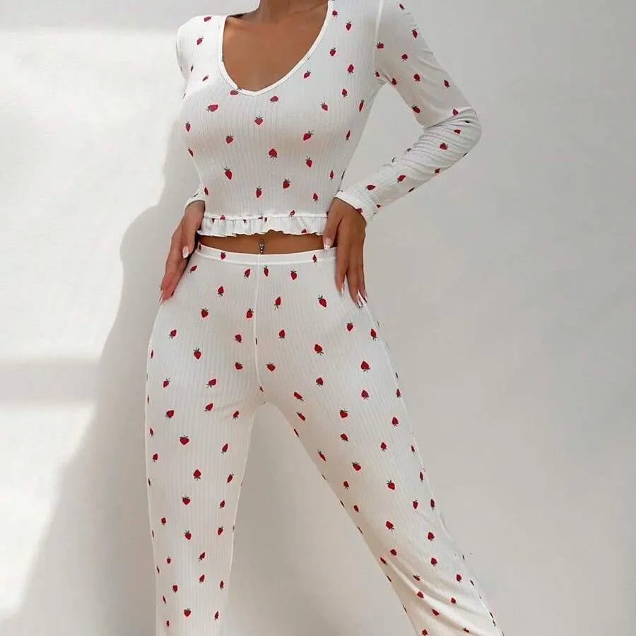 Pyjama à Fraises Femme – Ensemble Haut et Pantalon