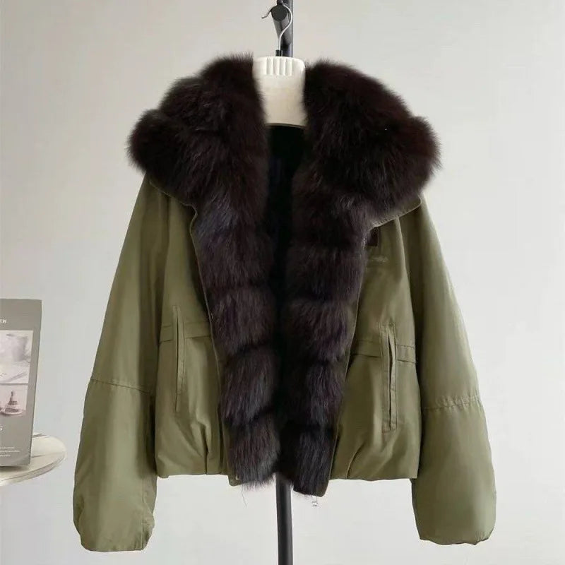 Manteau Court d’Hiver Femme – Col Effet Fourrure