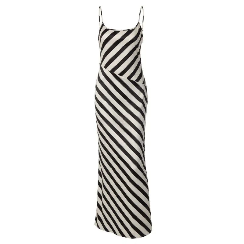 Robe longue sirène femme rayée à fines bretelles