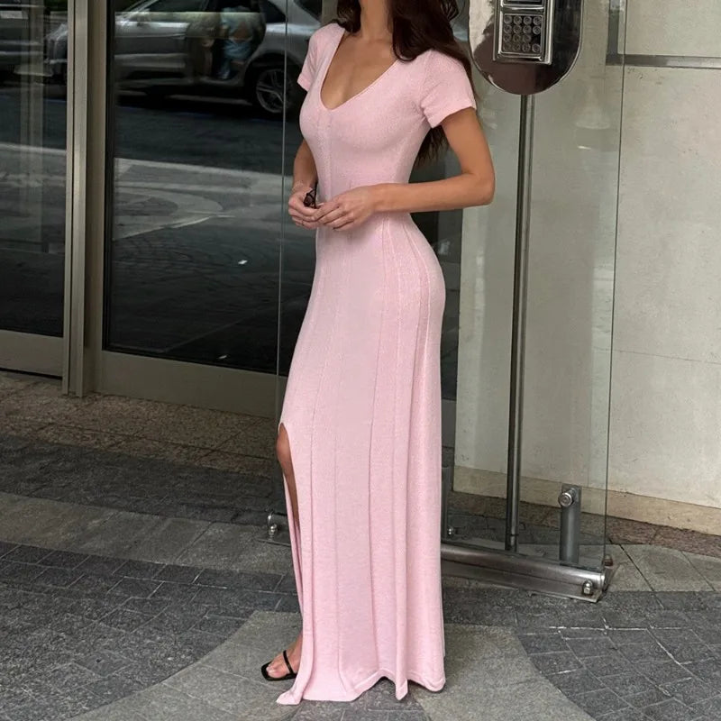Robe Longue Femme en Maille Côtelée – Look Élégant